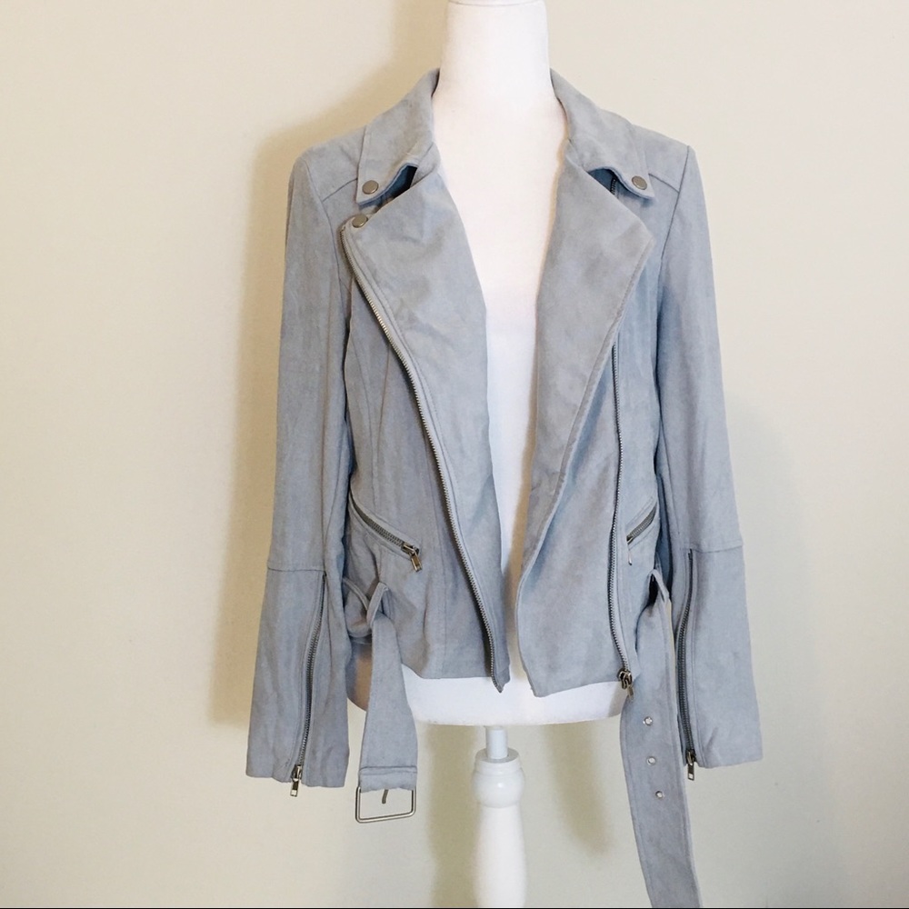 Lysse Womens Cory Faux Suede Moto Jacket Light Blue Asymmetric Zip size Medium - Picture 10 of 15
